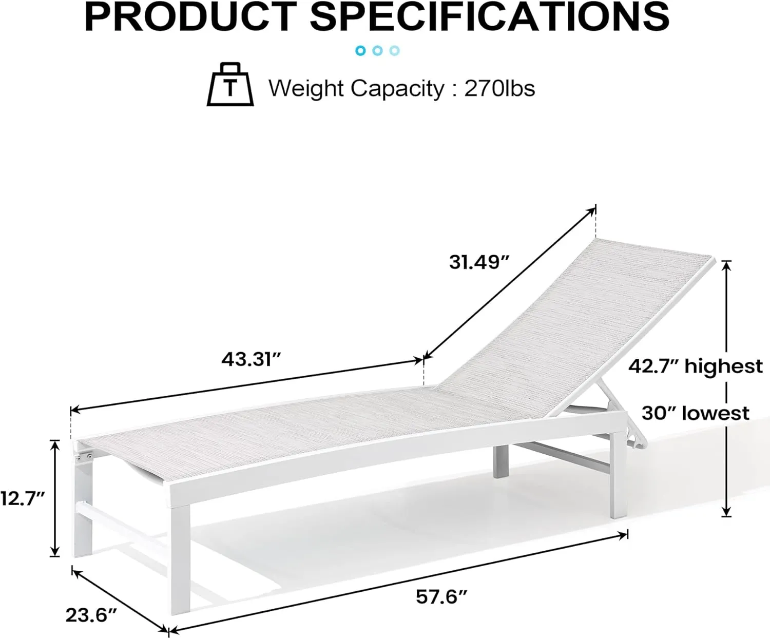Crestlive Products Outdoor Lounge Chairs, Aluminum Pool Chaise Lounge Chairs, Adjustable Five-Position Tanning Recliner, All Weather for Patio, Beach, Yard, Pool (1PC Multi-Color)