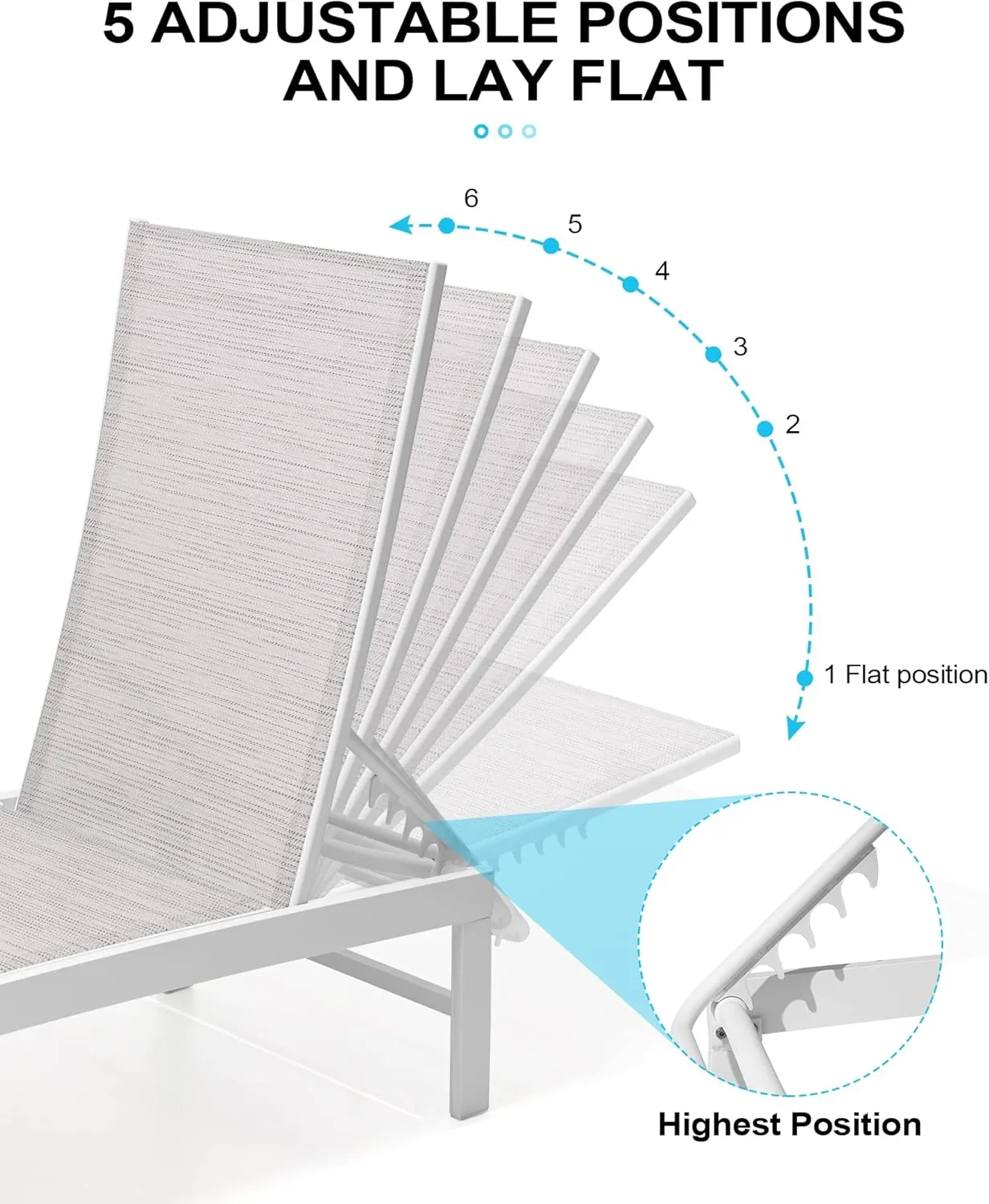 Crestlive Products Outdoor Lounge Chairs, Aluminum Pool Chaise Lounge Chairs, Adjustable Five-Position Tanning Recliner, All Weather for Patio, Beach, Yard, Pool (1PC Multi-Color)