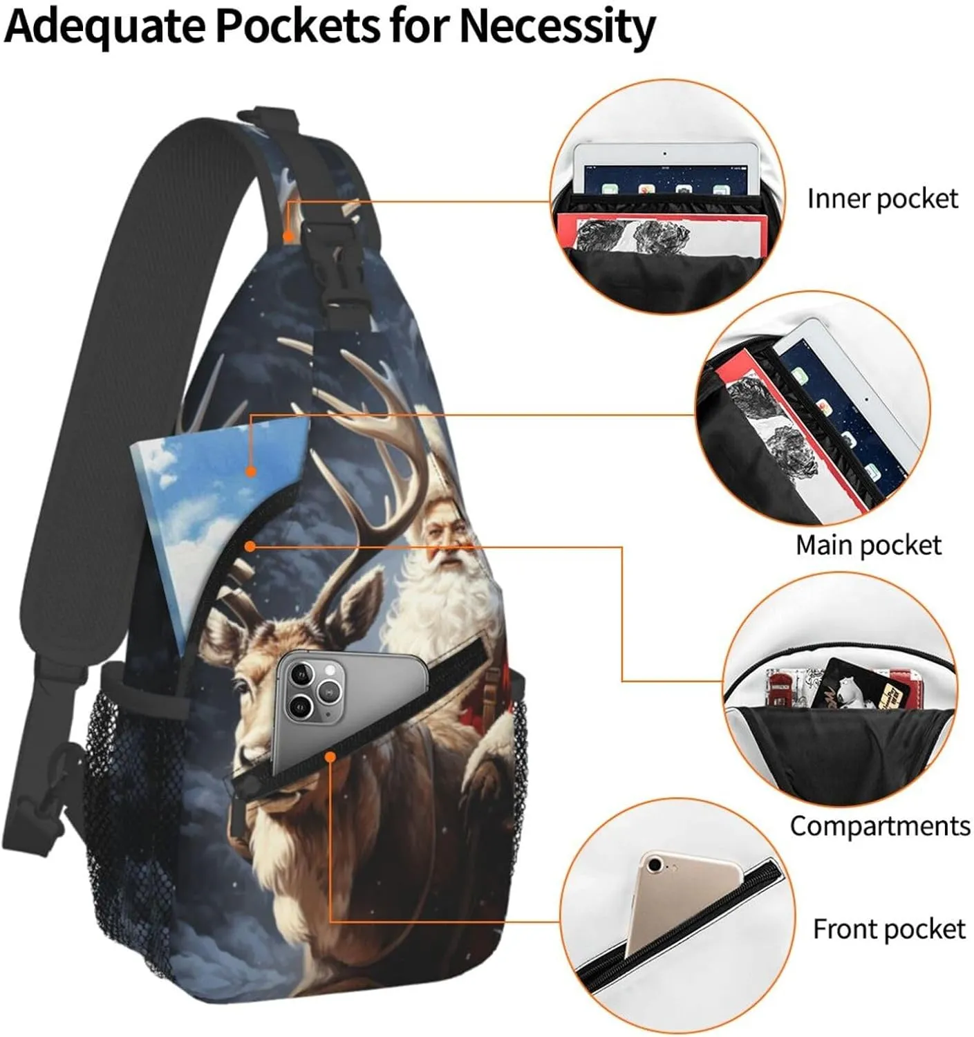 Cross Chest Bag Diagonally Sling Backpack Crossbody Shoulder Bag Seals on ice Sling Bag Travel Hiking Daypack