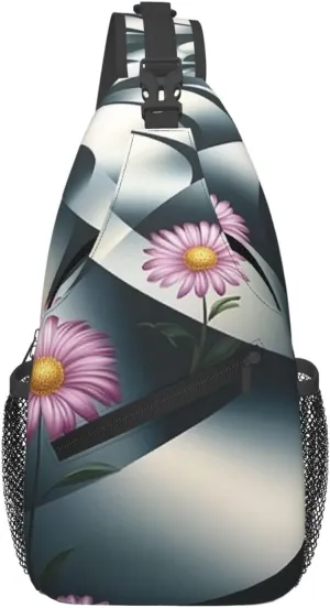 Cross Chest Bag Diagonally Sling Backpack Crossbody Shoulder Bag Smooth curves, rotating flowers Branches Sling Bag Travel Hiking Daypack