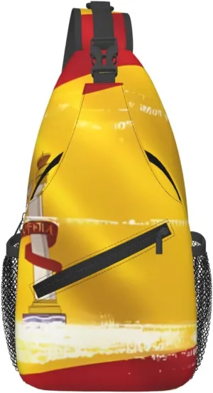 Cross Chest Bag Diagonally Sling Backpack Crossbody Shoulder Bag Spain Flag Branches Sling Bag Travel Hiking Daypack