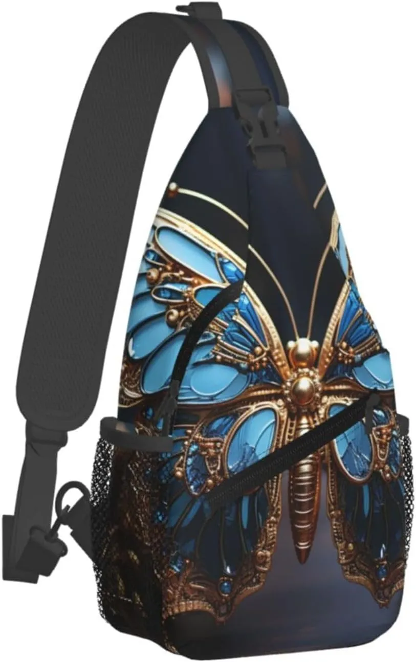 Crossbody Bag for Women Men Blue Butterfly Sculpture Chest Bag Crossbody Sling Bag Adjustable Shoulder Bag