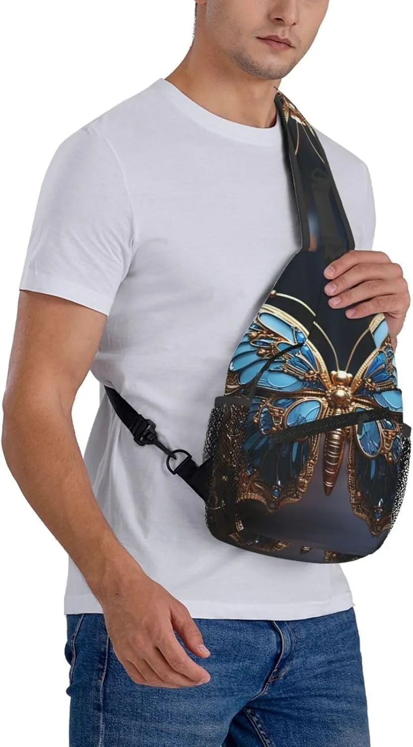 Crossbody Bag for Women Men Blue Butterfly Sculpture Chest Bag Crossbody Sling Bag Adjustable Shoulder Bag