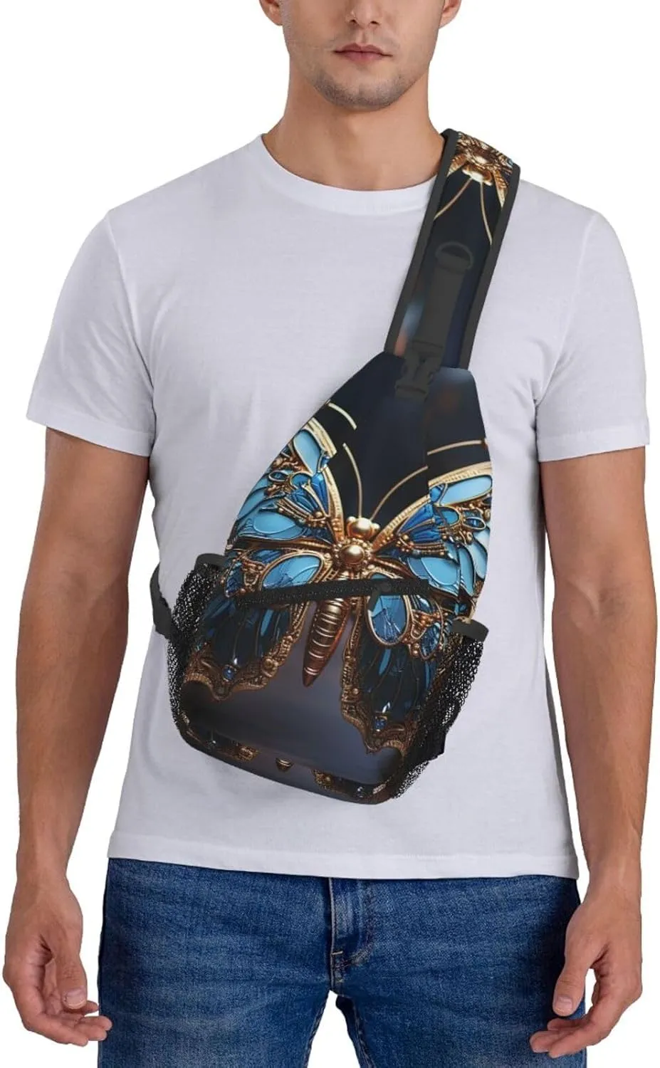 Crossbody Bag for Women Men Blue Butterfly Sculpture Chest Bag Crossbody Sling Bag Adjustable Shoulder Bag