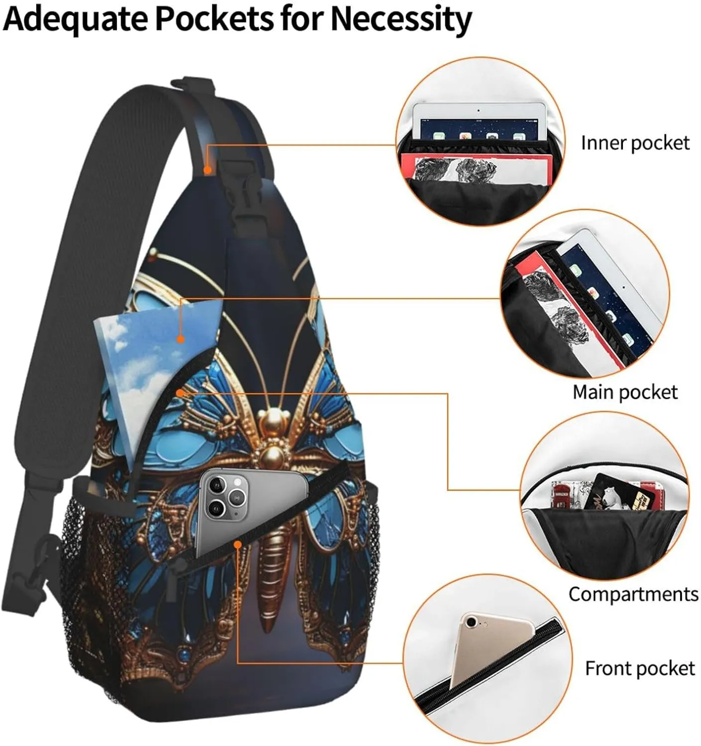 Crossbody Bag for Women Men Blue Butterfly Sculpture Chest Bag Crossbody Sling Bag Adjustable Shoulder Bag