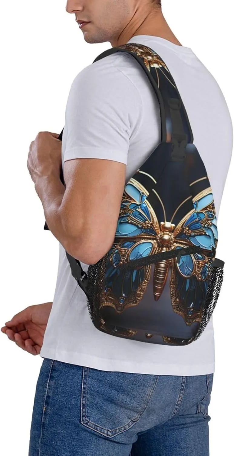 Crossbody Bag for Women Men Blue Butterfly Sculpture Chest Bag Crossbody Sling Bag Adjustable Shoulder Bag