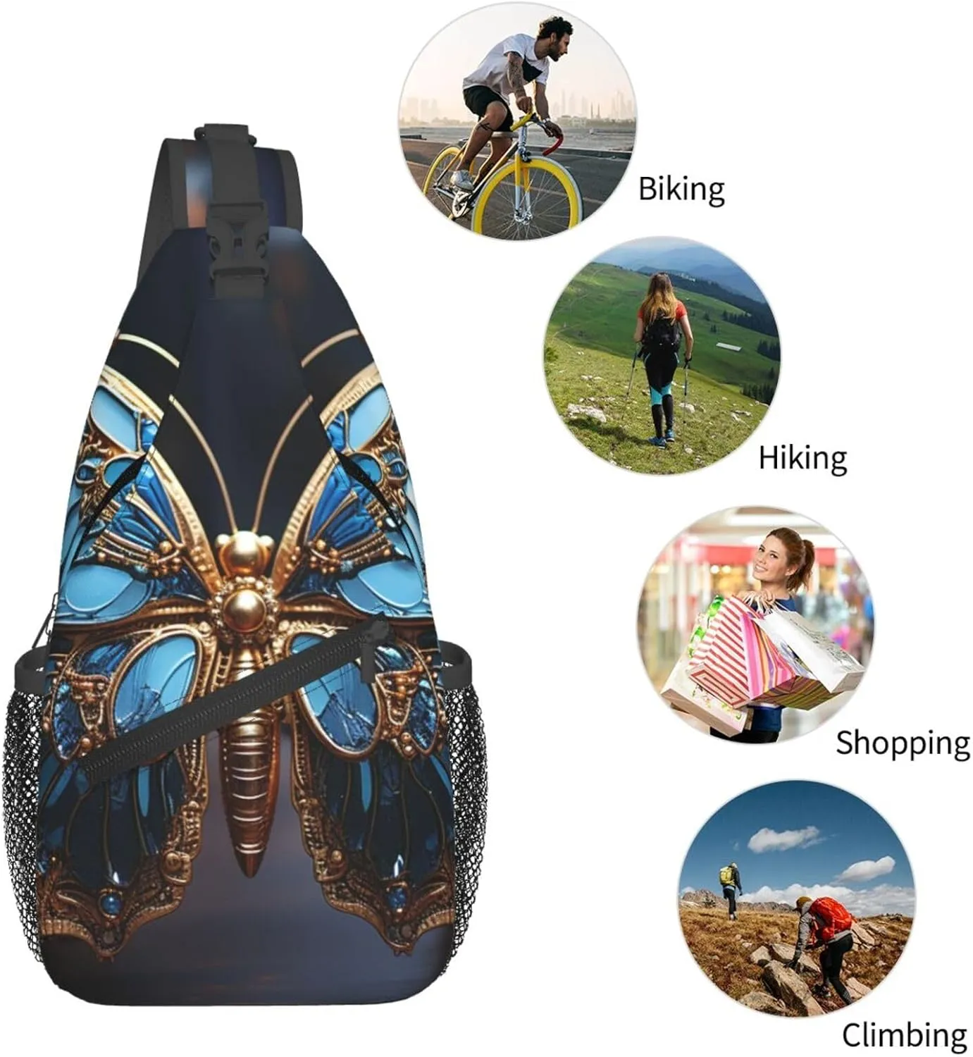 Crossbody Bag for Women Men Blue Butterfly Sculpture Chest Bag Crossbody Sling Bag Adjustable Shoulder Bag