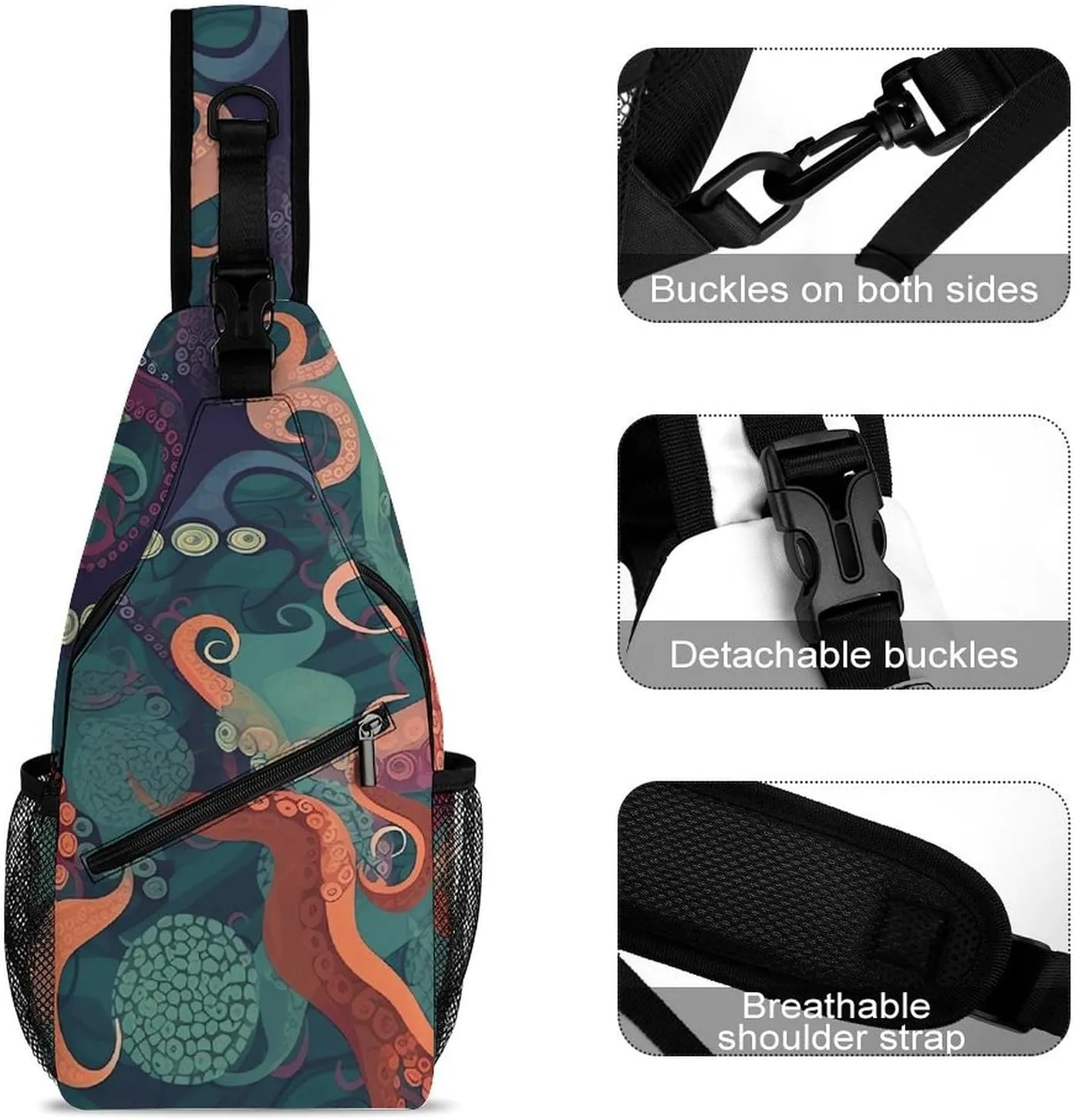 Crossbody Bag for Women Men Chest Bag Abstract Octopus Sling Bag Crossbody Shoulder Bag Sling Backpack