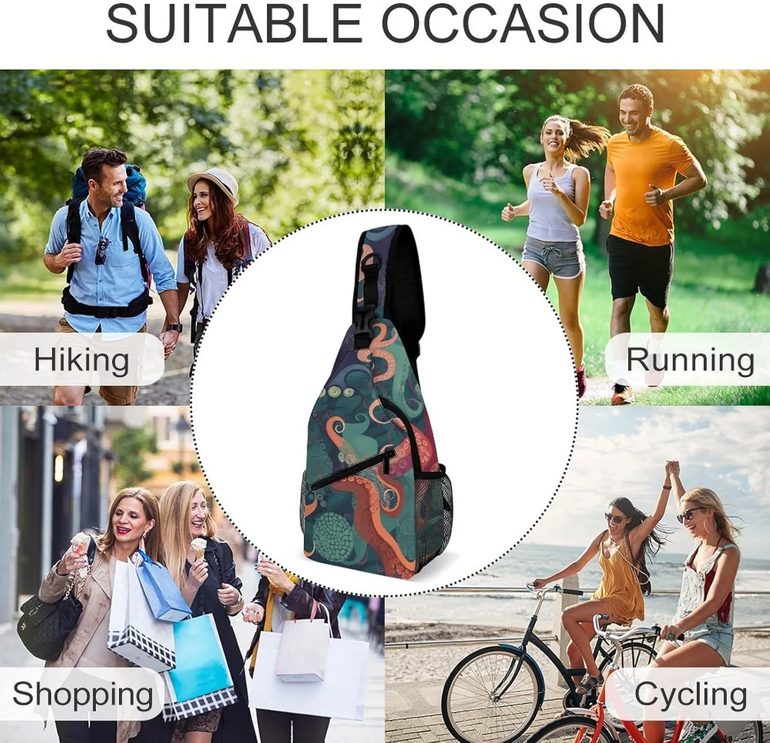 Crossbody Bag for Women Men Chest Bag Abstract Octopus Sling Bag Crossbody Shoulder Bag Sling Backpack