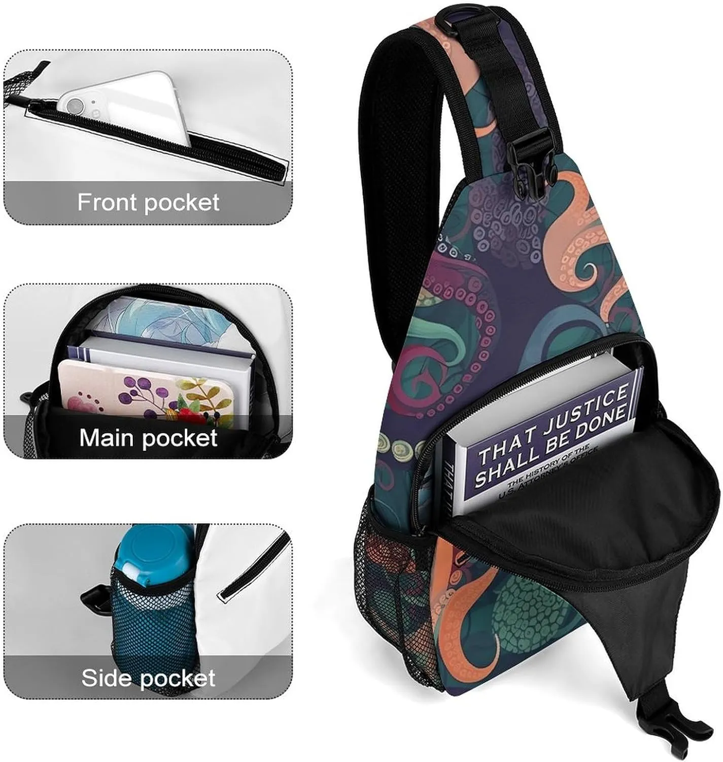Crossbody Bag for Women Men Chest Bag Abstract Octopus Sling Bag Crossbody Shoulder Bag Sling Backpack