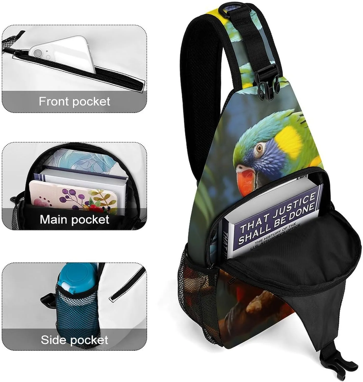 Crossbody Bag for Women Men Chest Bag Black And White Tiger Sling Bag Crossbody Shoulder Bag Sling Backpack