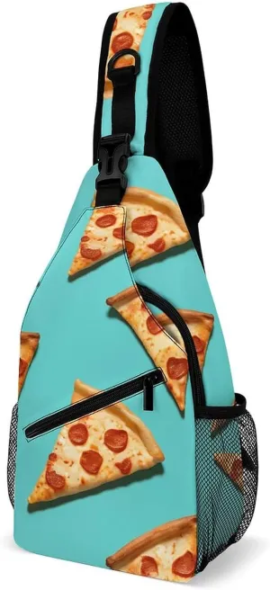 Crossbody Bag for Women Men Chest Bag Light Blue Pizza Slice Sling Bag Crossbody Shoulder Bag Sling Backpack