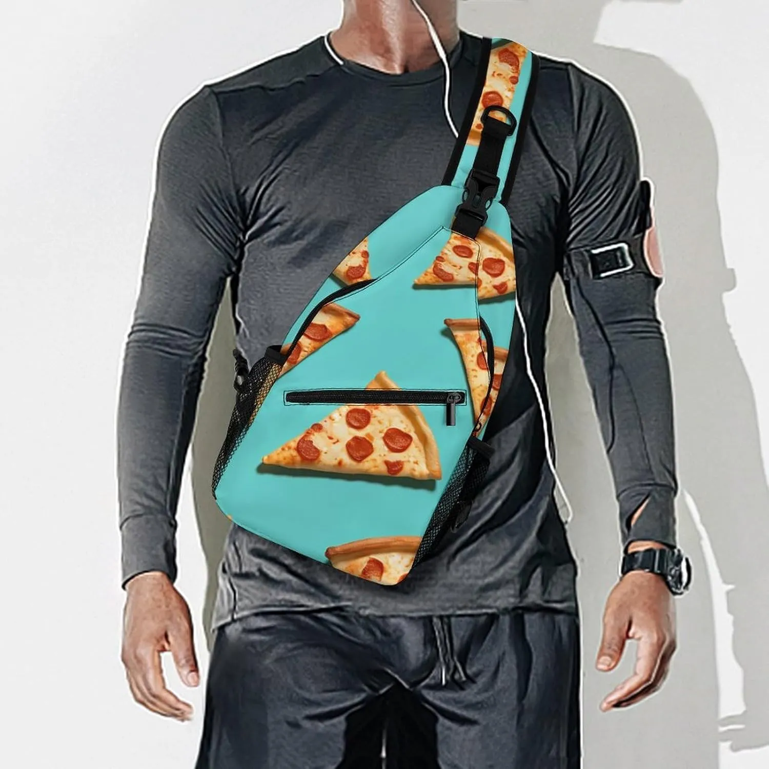 Crossbody Bag for Women Men Chest Bag Light Blue Pizza Slice Sling Bag Crossbody Shoulder Bag Sling Backpack