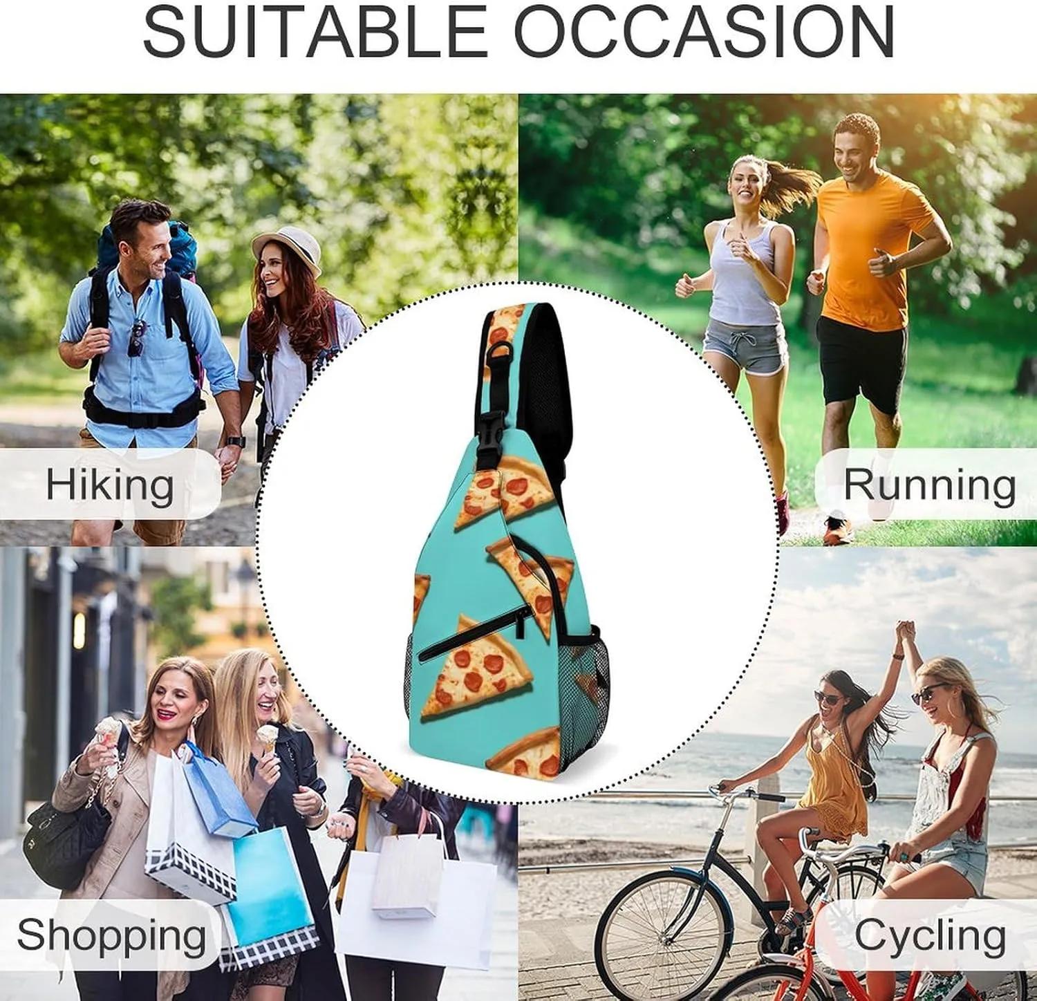 Crossbody Bag for Women Men Chest Bag Light Blue Pizza Slice Sling Bag Crossbody Shoulder Bag Sling Backpack