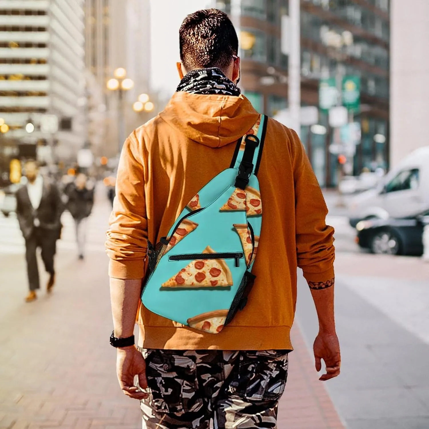 Crossbody Bag for Women Men Chest Bag Light Blue Pizza Slice Sling Bag Crossbody Shoulder Bag Sling Backpack