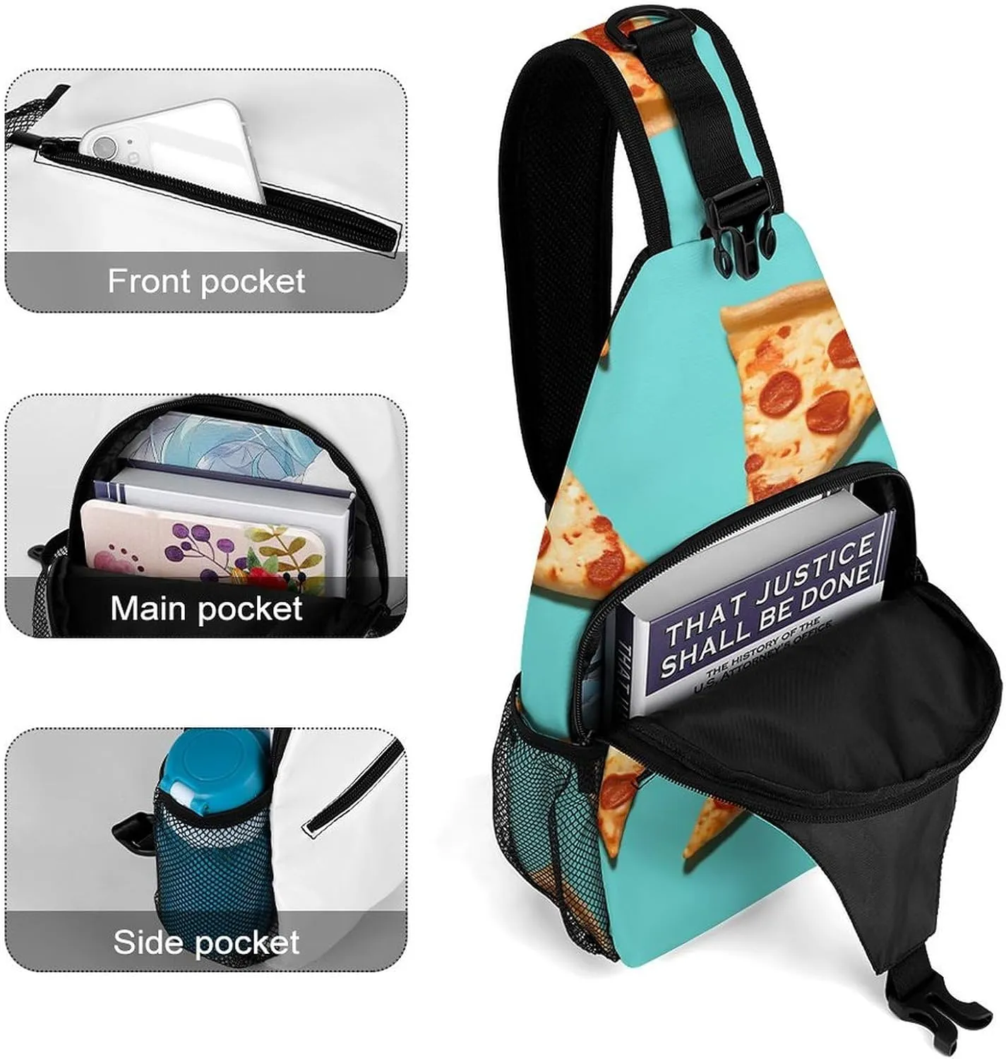 Crossbody Bag for Women Men Chest Bag Light Blue Pizza Slice Sling Bag Crossbody Shoulder Bag Sling Backpack