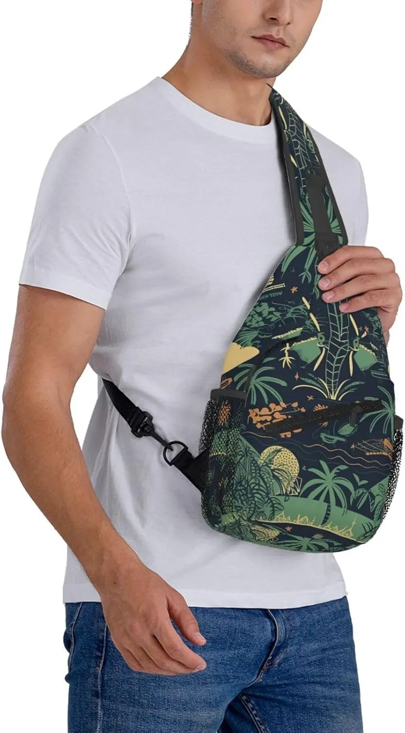 Crossbody Bag for Women Men Illustration of Palm Trees Chest Bag Crossbody Sling Bag Adjustable Shoulder Bag
