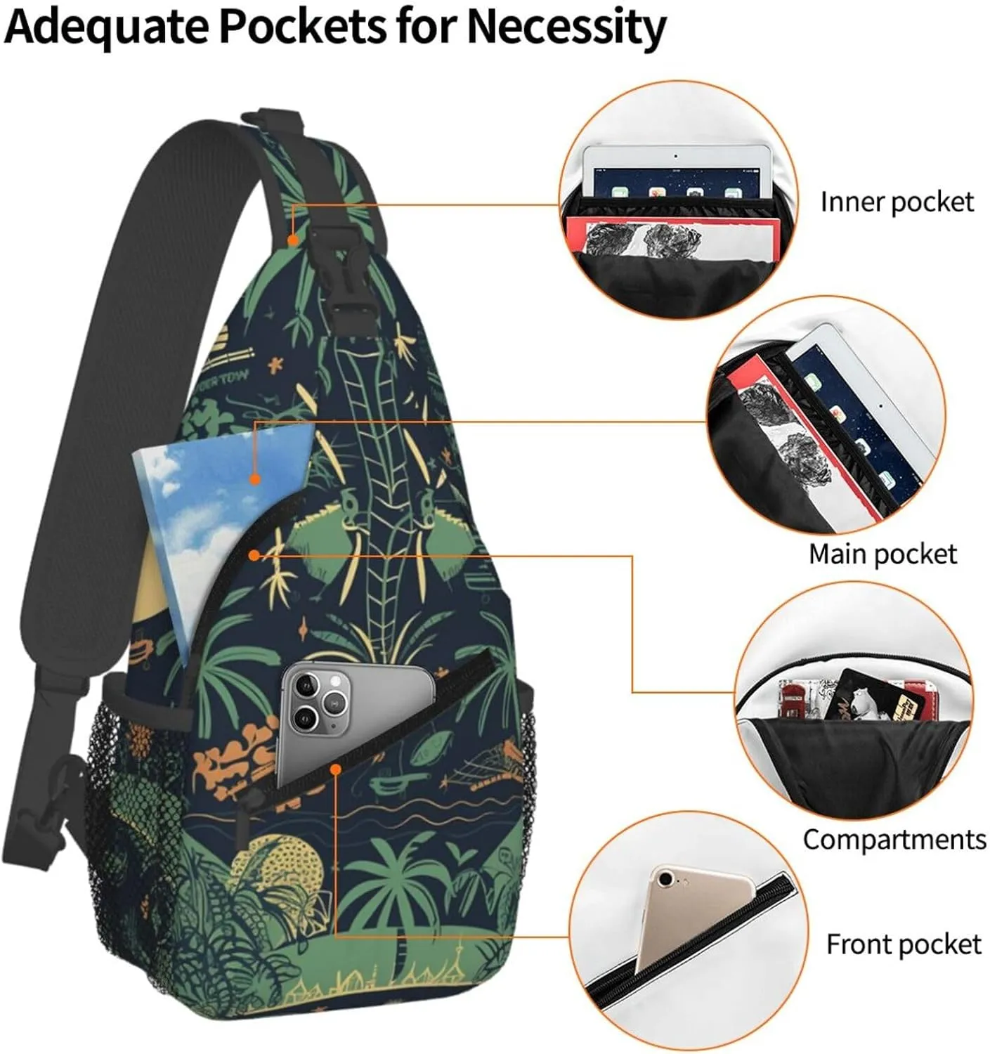Crossbody Bag for Women Men Illustration of Palm Trees Chest Bag Crossbody Sling Bag Adjustable Shoulder Bag