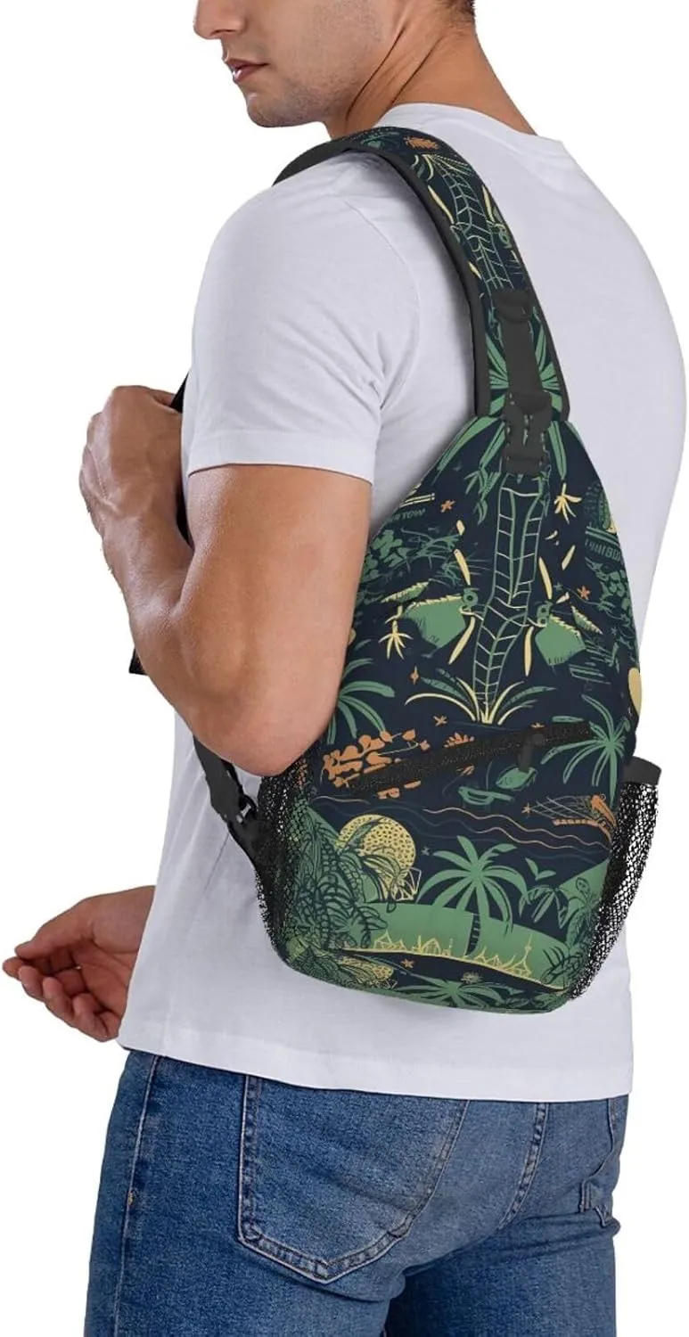 Crossbody Bag for Women Men Illustration of Palm Trees Chest Bag Crossbody Sling Bag Adjustable Shoulder Bag