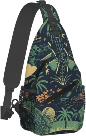 Crossbody Bag for Women Men Illustration of Palm Trees Chest Bag Crossbody Sling Bag Adjustable Shoulder Bag