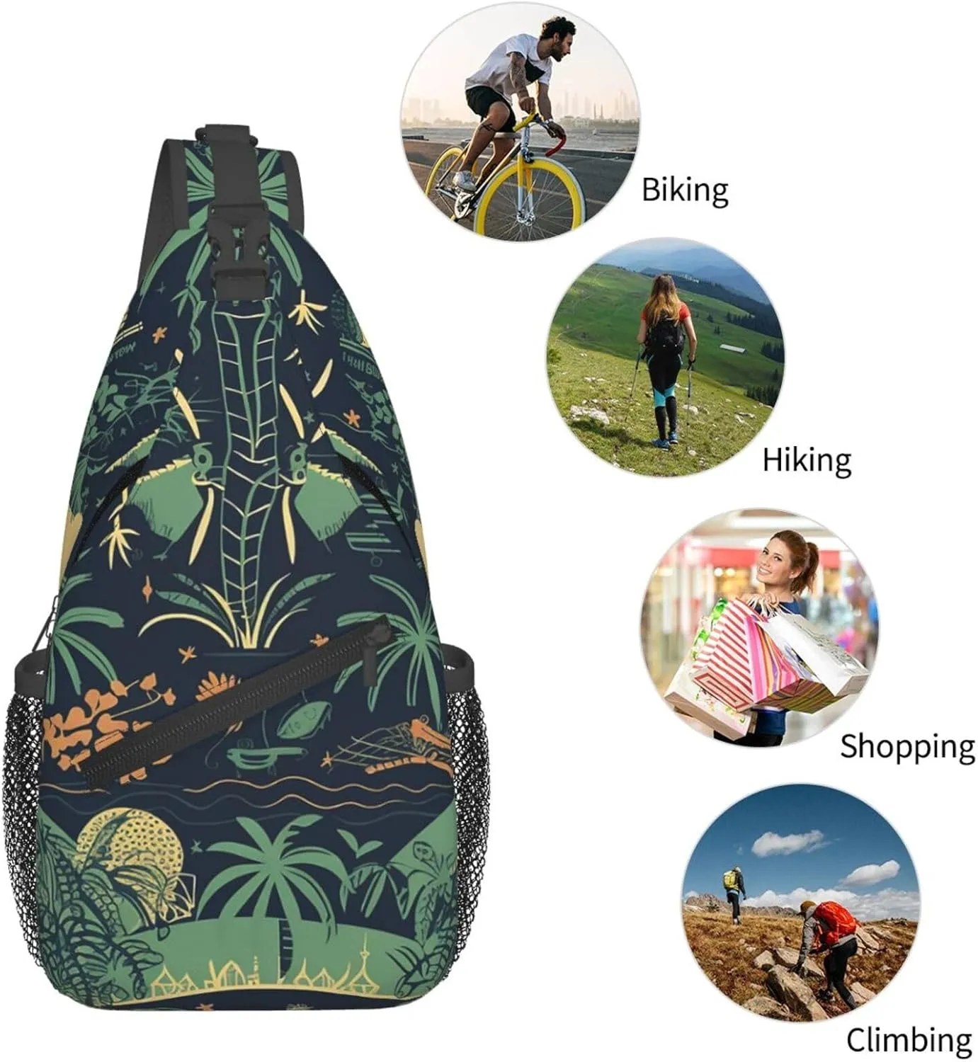 Crossbody Bag for Women Men Illustration of Palm Trees Chest Bag Crossbody Sling Bag Adjustable Shoulder Bag