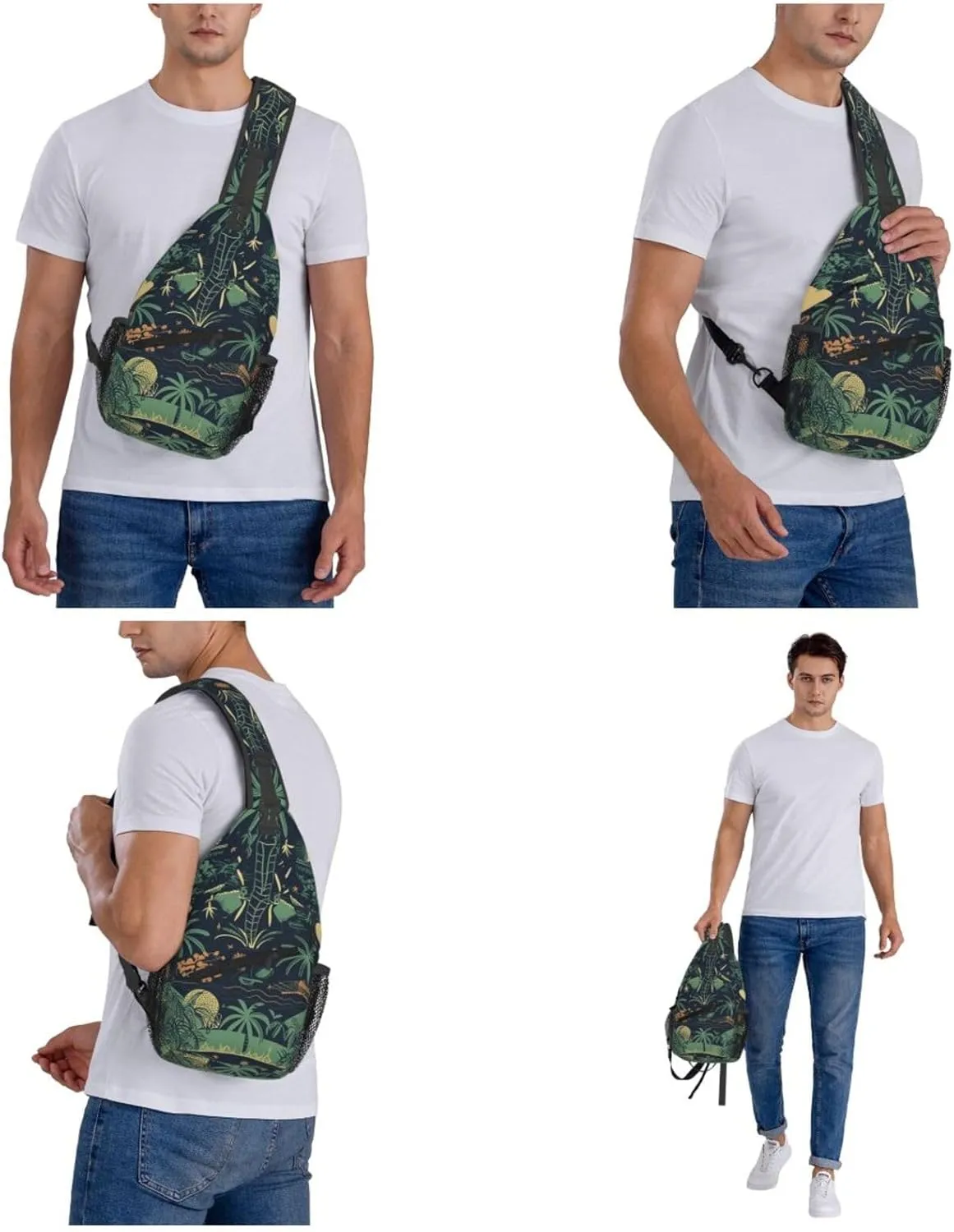 Crossbody Bag for Women Men Illustration of Palm Trees Chest Bag Crossbody Sling Bag Adjustable Shoulder Bag