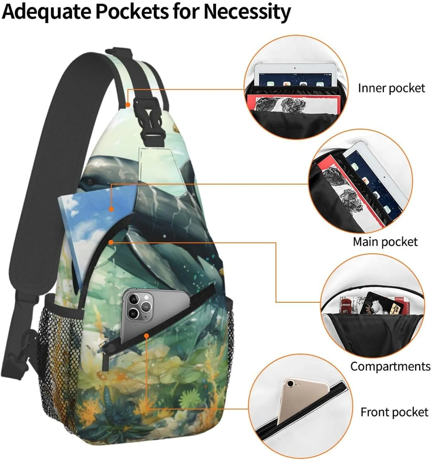 Crossbody Bag for Women Men The Whale Chest Bag Crossbody Sling Bag Adjustable Shoulder Bag