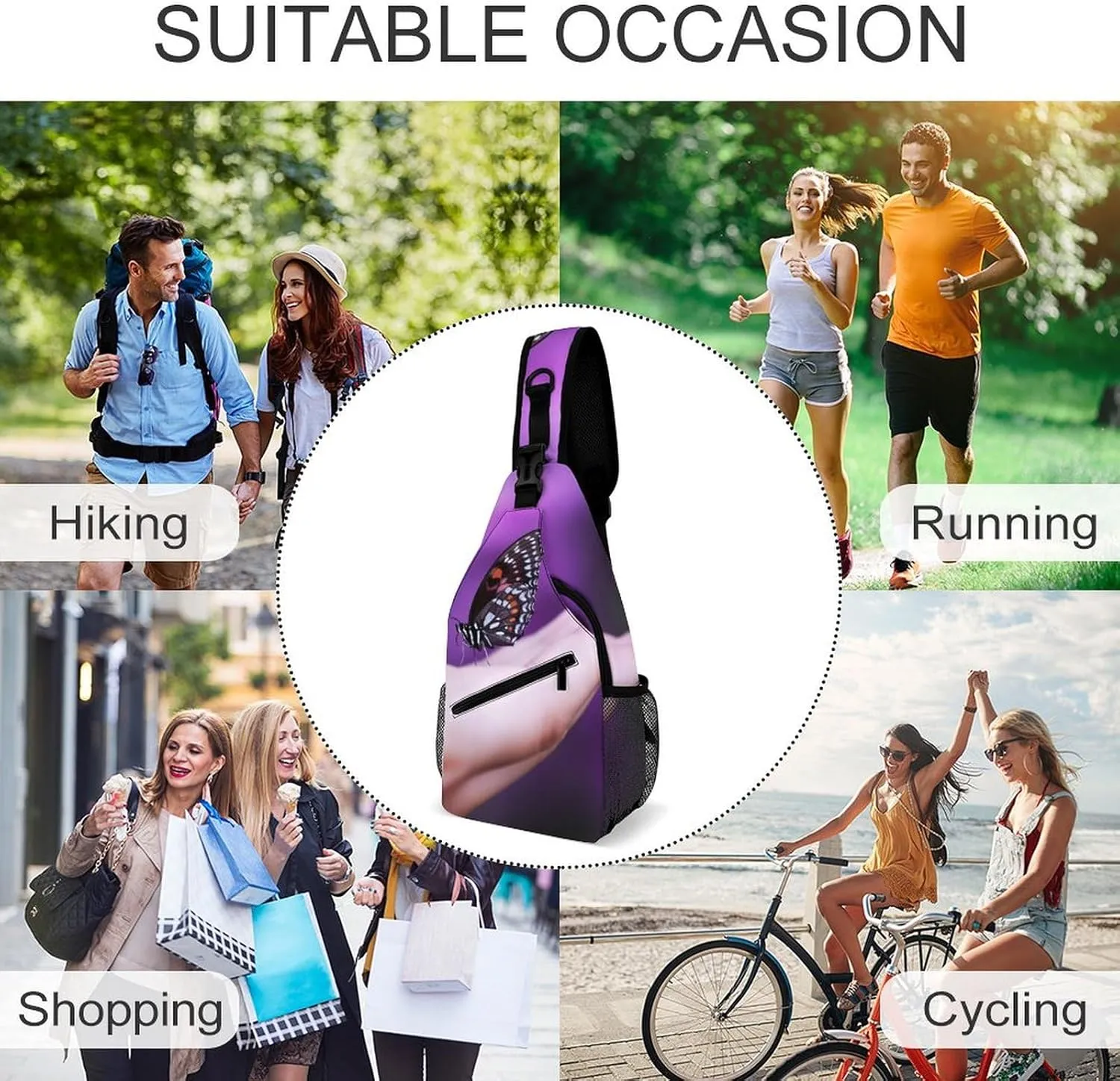 Crossbody Bag Travel Sling Bag for Men Small Sling Backpack Butterfly On Finger Chest Bag Shoulder Bag for Outdoor, 38x20cm
