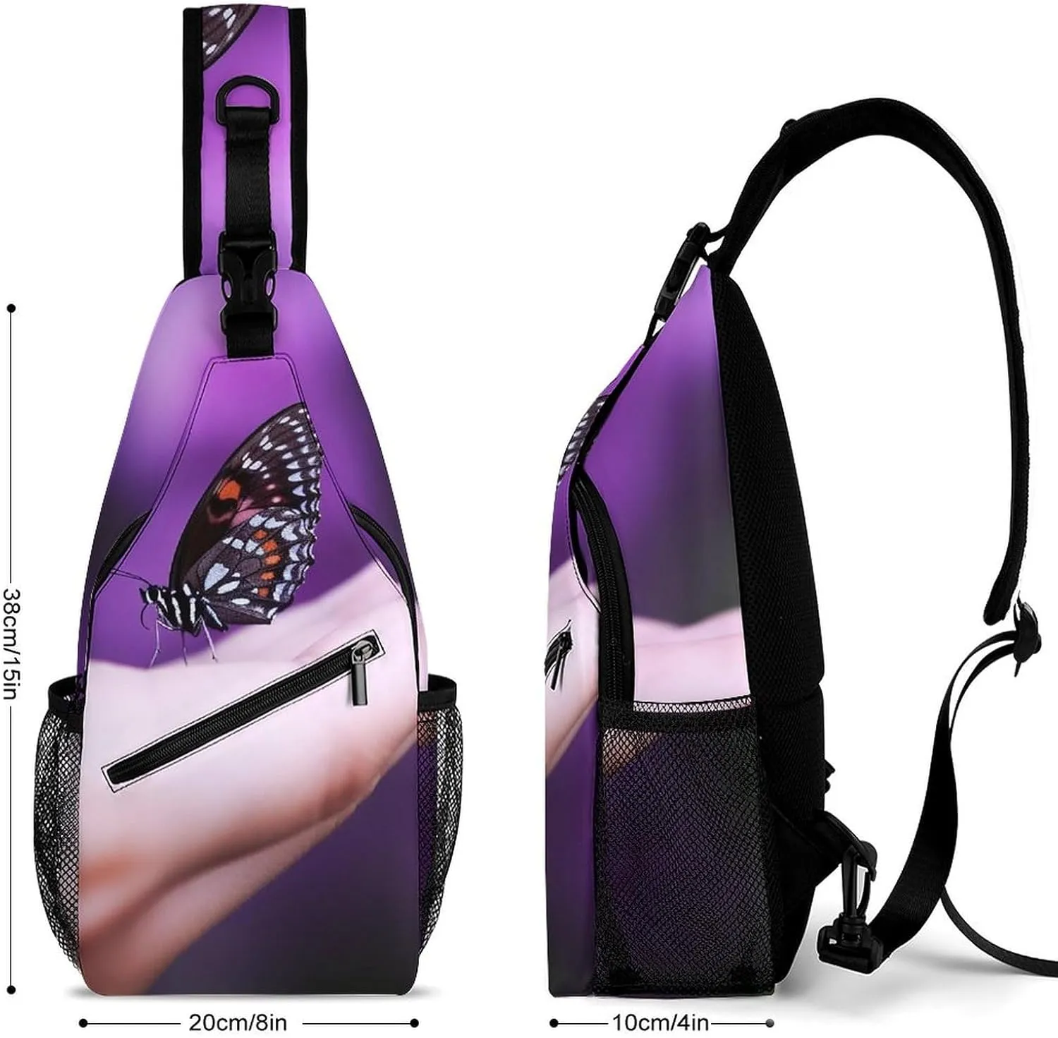 Crossbody Bag Travel Sling Bag for Men Small Sling Backpack Butterfly On Finger Chest Bag Shoulder Bag for Outdoor, 38x20cm