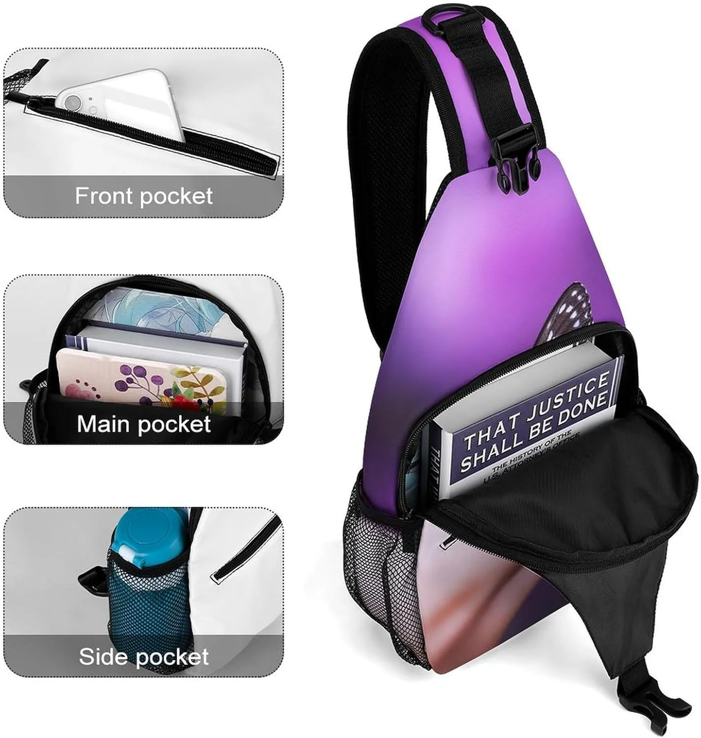 Crossbody Bag Travel Sling Bag for Men Small Sling Backpack Butterfly On Finger Chest Bag Shoulder Bag for Outdoor, 38x20cm