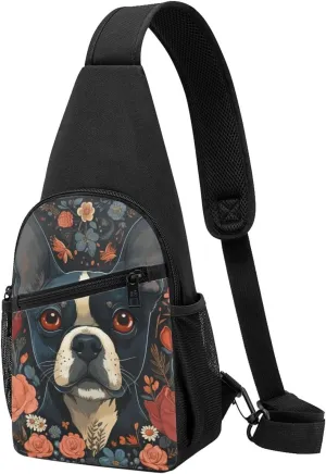 Crossbody Sling Backpack Sling Bag for Men Women Cross Chest Bag Shoulder Bag Boston Terrier Puppy Travel Hiking Daypack