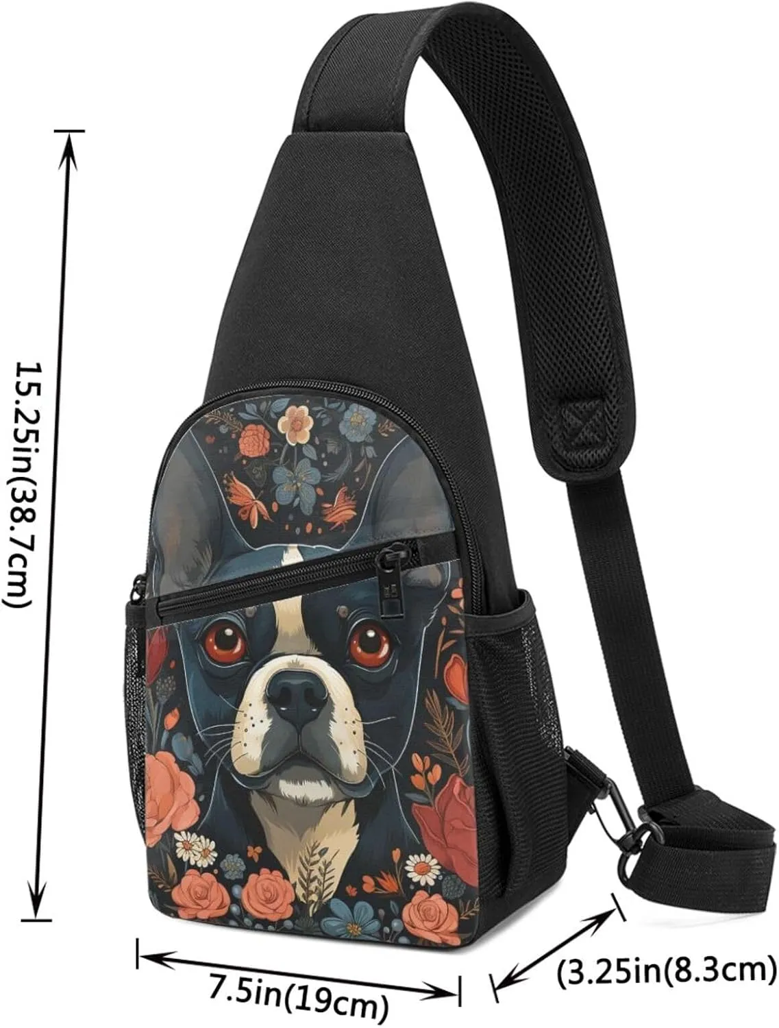 Crossbody Sling Backpack Sling Bag for Men Women Cross Chest Bag Shoulder Bag Boston Terrier Puppy Travel Hiking Daypack
