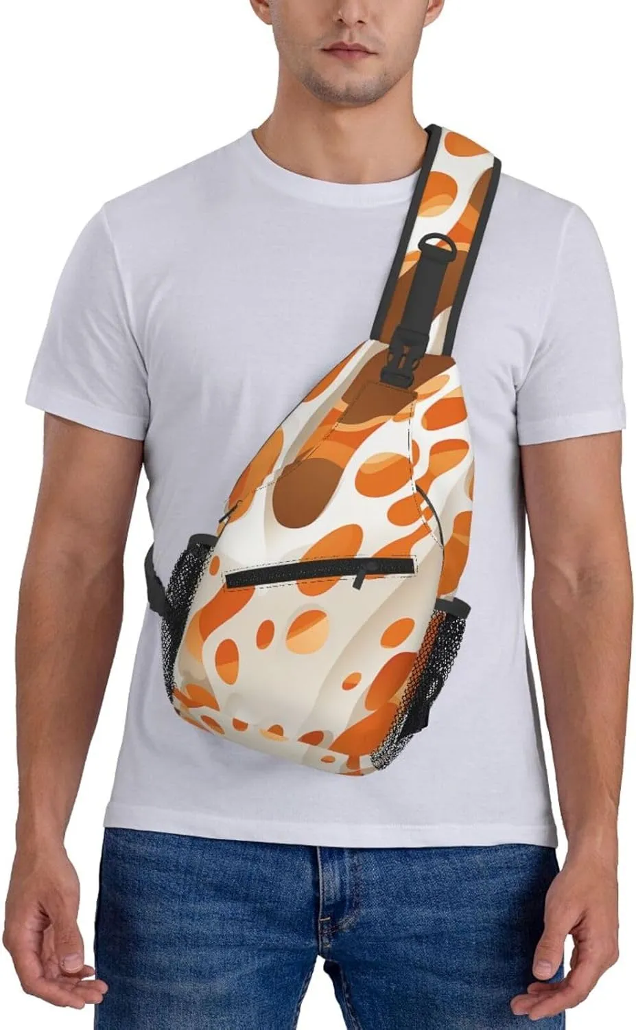 Crossbody Sling Backpack Sling Bag For Men Women Cross Chest Bag Shoulder Bag Brown And White Spots Travel Hiking Daypack