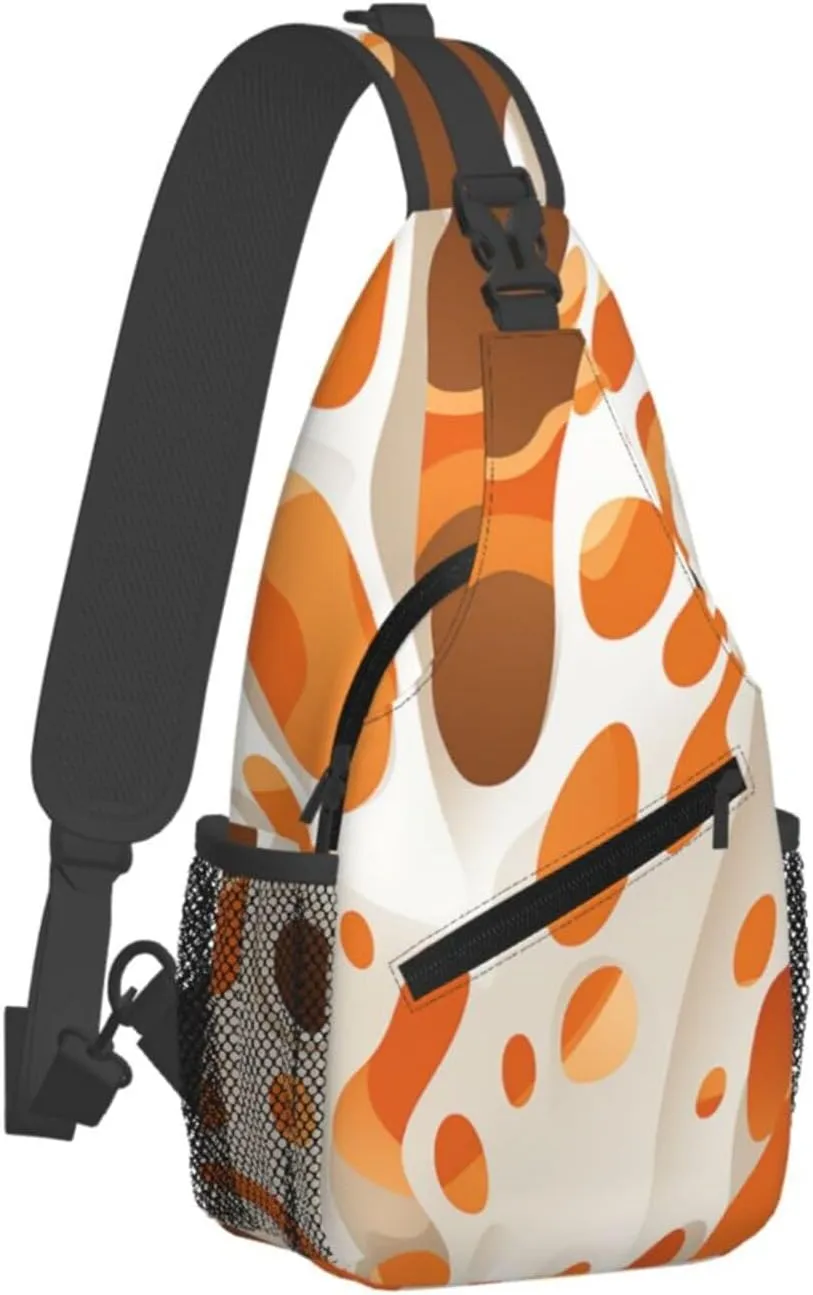 Crossbody Sling Backpack Sling Bag For Men Women Cross Chest Bag Shoulder Bag Brown And White Spots Travel Hiking Daypack