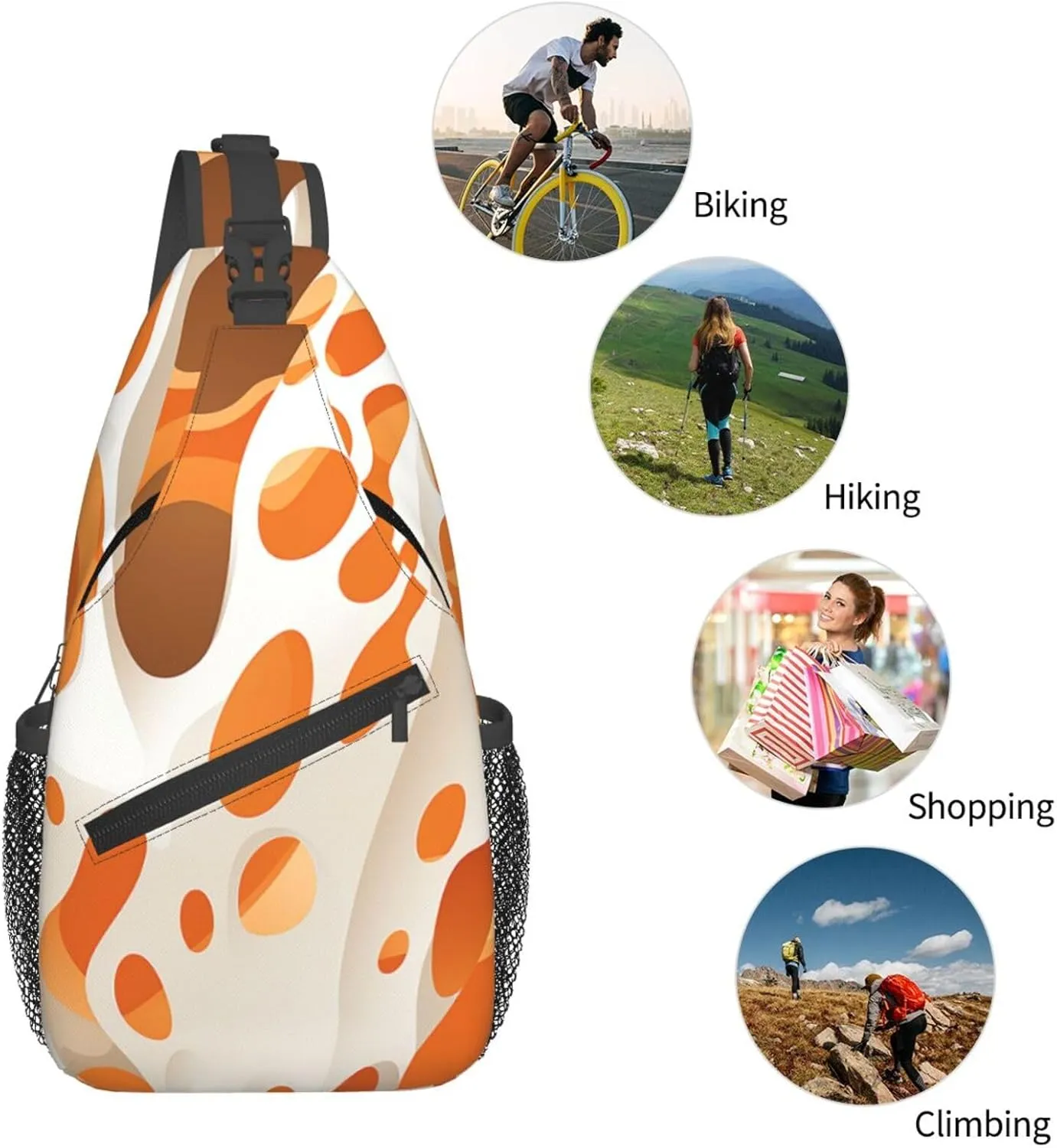 Crossbody Sling Backpack Sling Bag For Men Women Cross Chest Bag Shoulder Bag Brown And White Spots Travel Hiking Daypack
