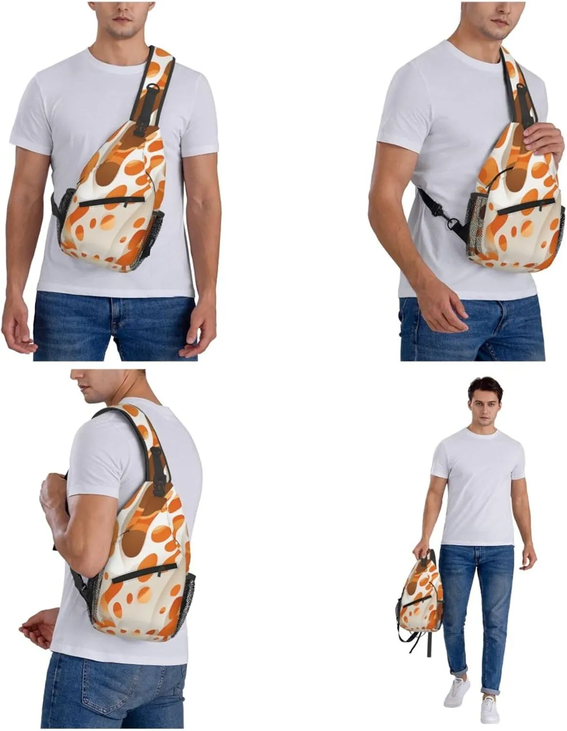 Crossbody Sling Backpack Sling Bag For Men Women Cross Chest Bag Shoulder Bag Brown And White Spots Travel Hiking Daypack