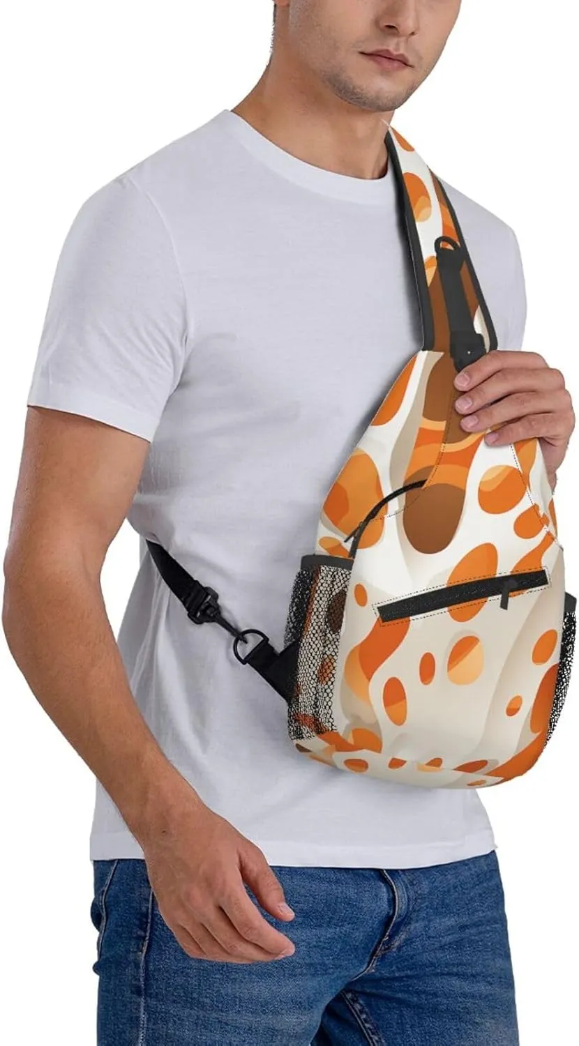 Crossbody Sling Backpack Sling Bag For Men Women Cross Chest Bag Shoulder Bag Brown And White Spots Travel Hiking Daypack