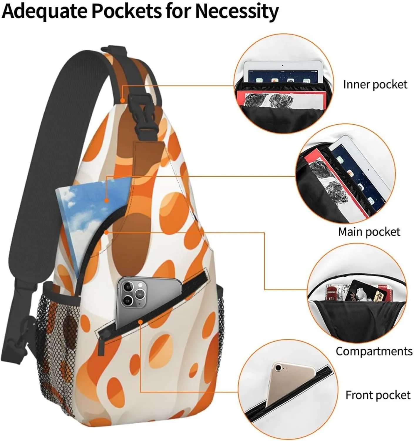 Crossbody Sling Backpack Sling Bag For Men Women Cross Chest Bag Shoulder Bag Brown And White Spots Travel Hiking Daypack