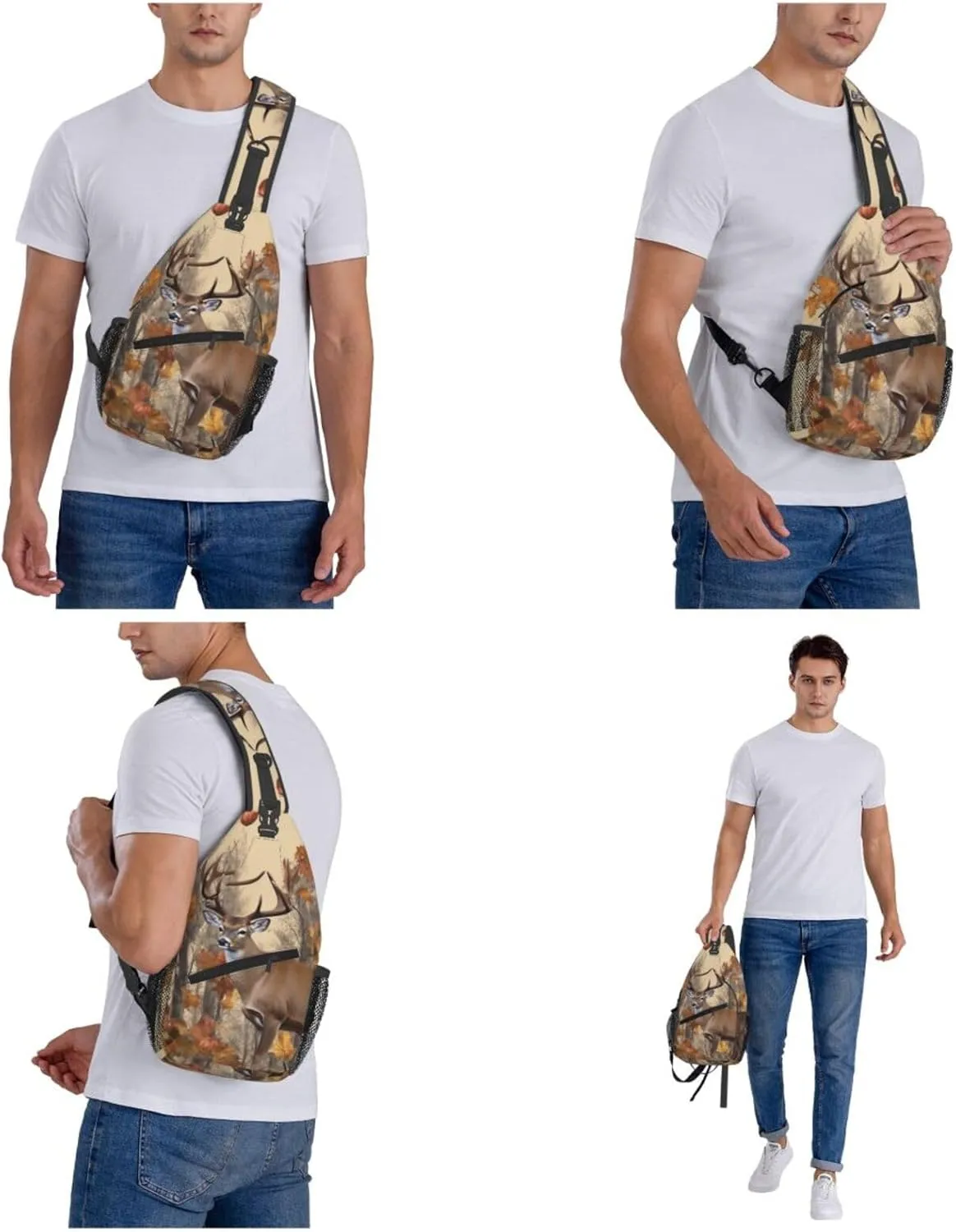 Crossbody Sling Backpack Sling Bag For Men Women Cross Chest Bag Shoulder Bag Deer And Acorns With Autumn Travel Hiking Daypack