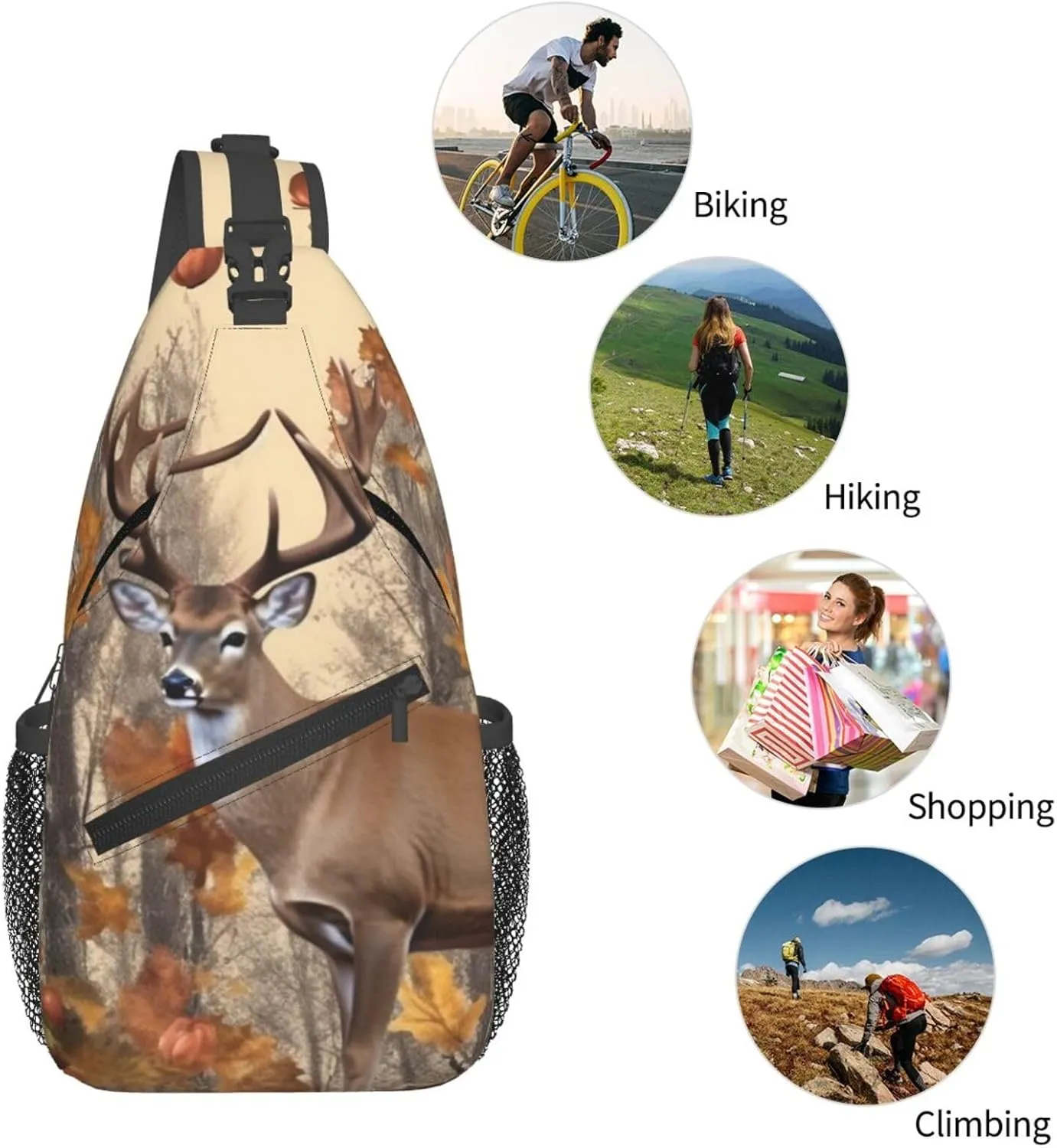 Crossbody Sling Backpack Sling Bag For Men Women Cross Chest Bag Shoulder Bag Deer And Acorns With Autumn Travel Hiking Daypack