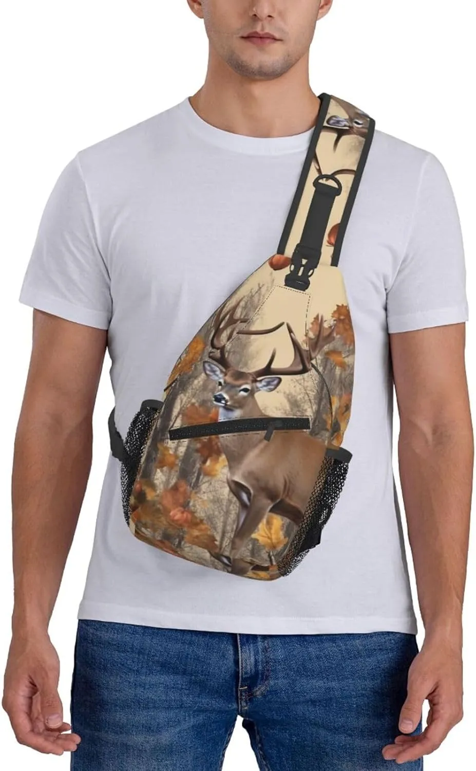 Crossbody Sling Backpack Sling Bag For Men Women Cross Chest Bag Shoulder Bag Deer And Acorns With Autumn Travel Hiking Daypack