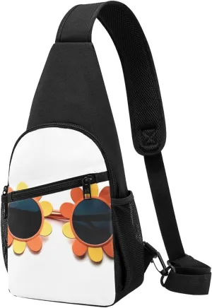 Crossbody Sling Backpack Sling Bag for Men Women Cross Chest Bag Shoulder Bag Flower sunglasses Travel Hiking Daypack