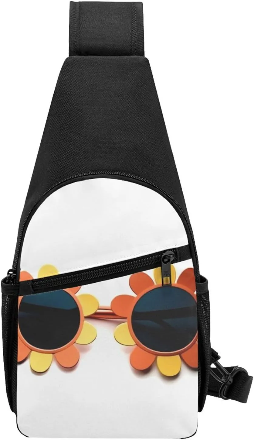 Crossbody Sling Backpack Sling Bag for Men Women Cross Chest Bag Shoulder Bag Flower sunglasses Travel Hiking Daypack
