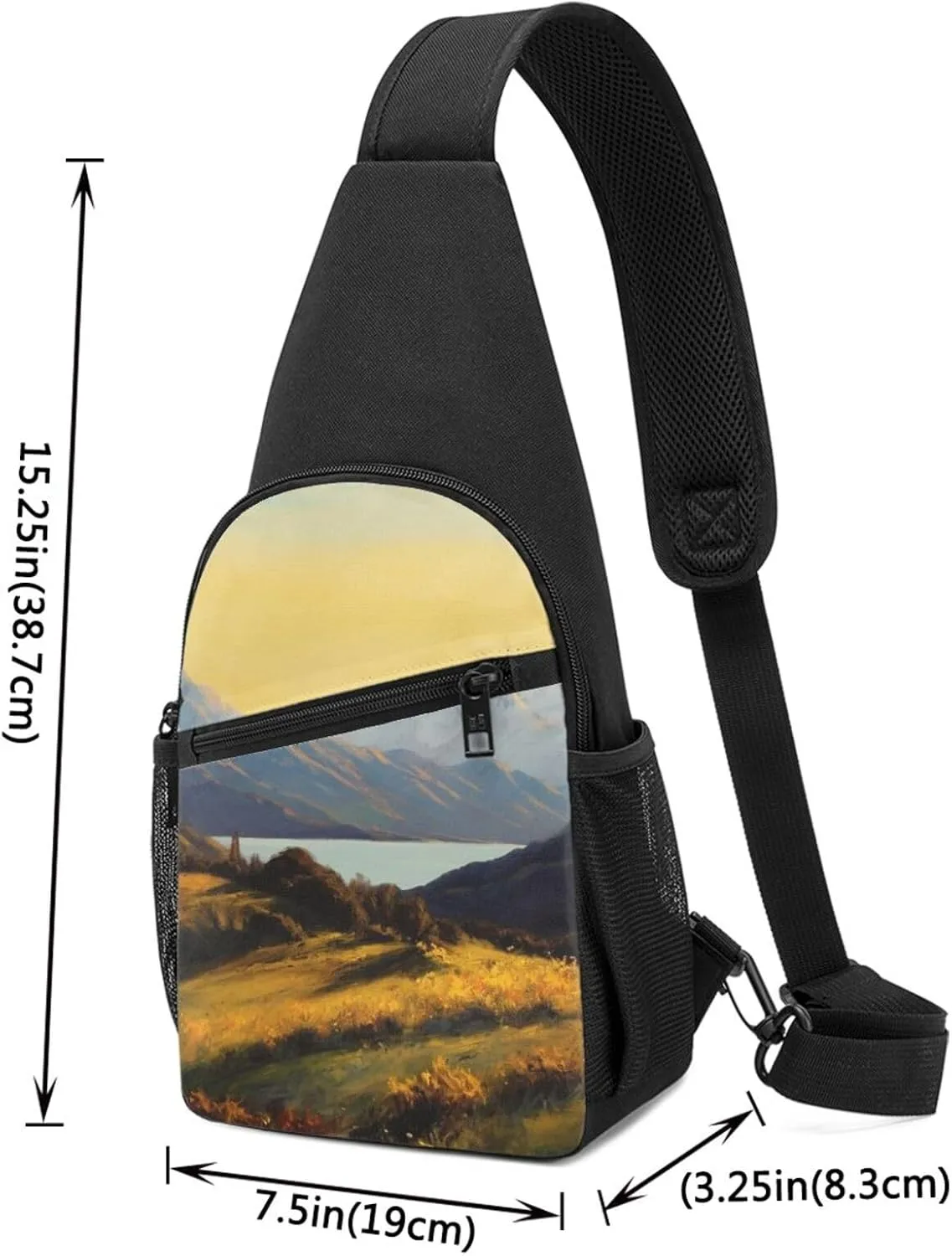 Crossbody Sling Backpack Sling Bag for Men Women Cross Chest Bag Shoulder Bag Golden valley landscape Travel Hiking Daypack