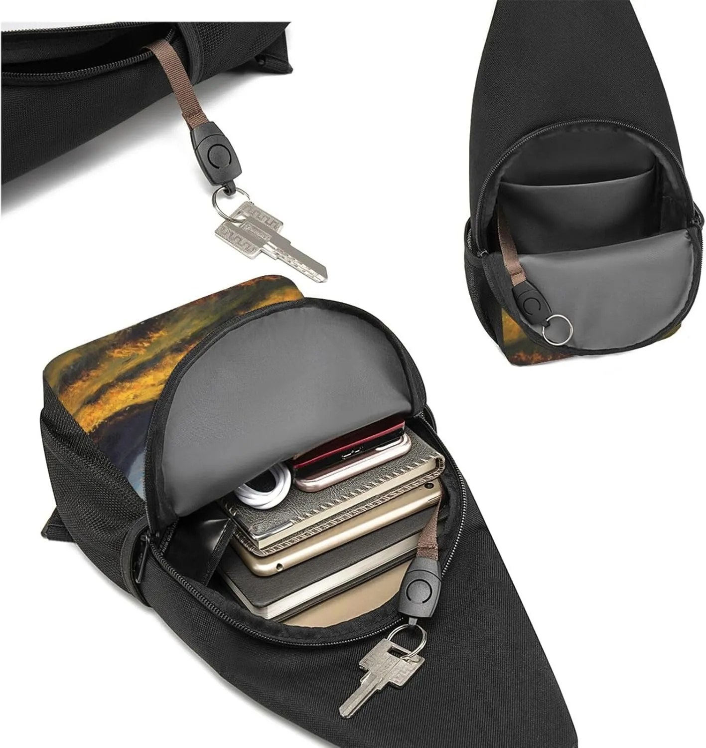 Crossbody Sling Backpack Sling Bag for Men Women Cross Chest Bag Shoulder Bag Golden valley landscape Travel Hiking Daypack