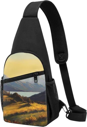 Crossbody Sling Backpack Sling Bag for Men Women Cross Chest Bag Shoulder Bag Golden valley landscape Travel Hiking Daypack