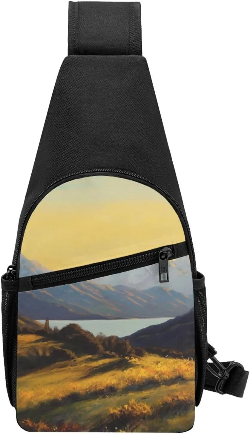 Crossbody Sling Backpack Sling Bag for Men Women Cross Chest Bag Shoulder Bag Golden valley landscape Travel Hiking Daypack