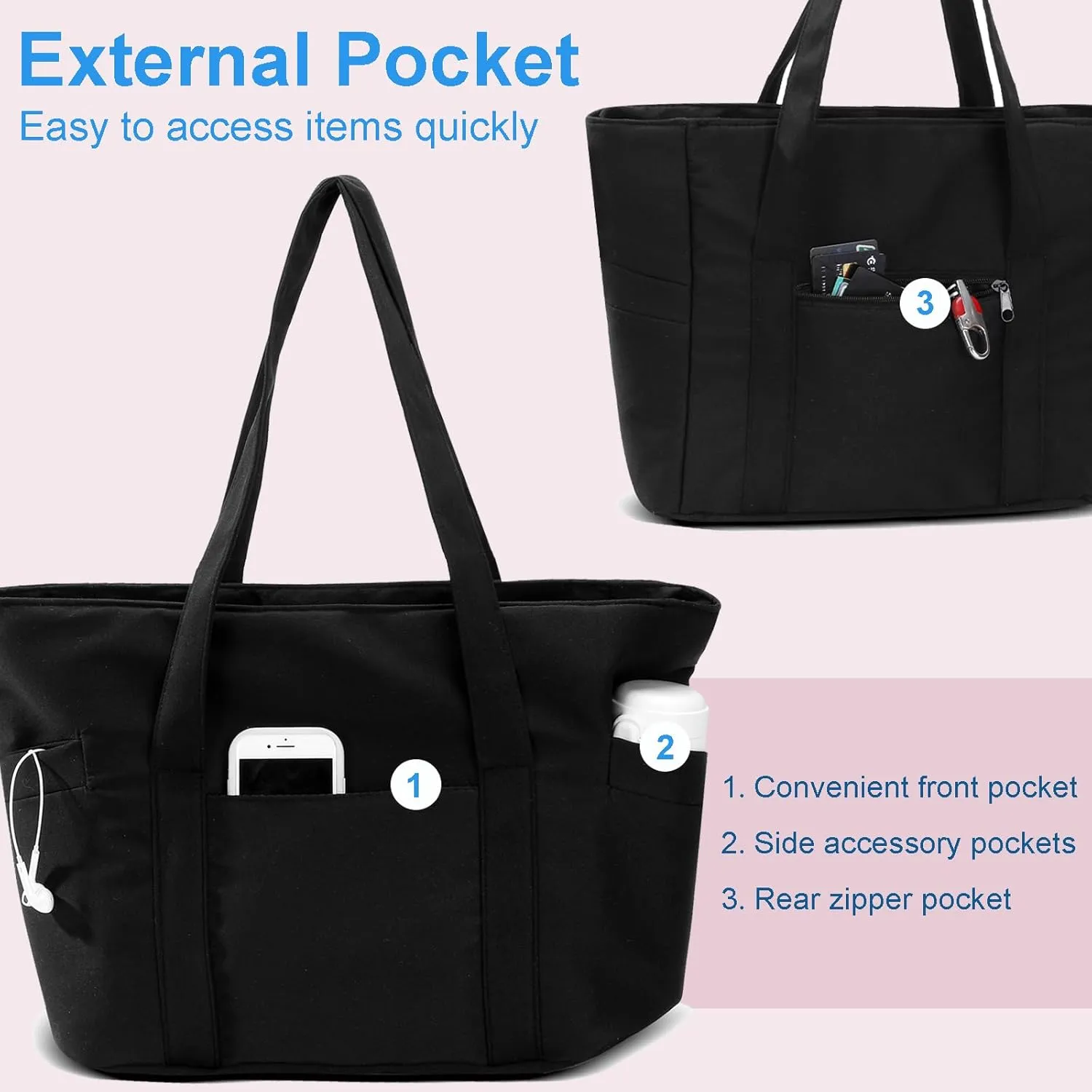 CTWWFS Tote Bag for Women, Travel Essentials Large Tote Bag with Zipper, Top Handle Handbag for Travel, Work