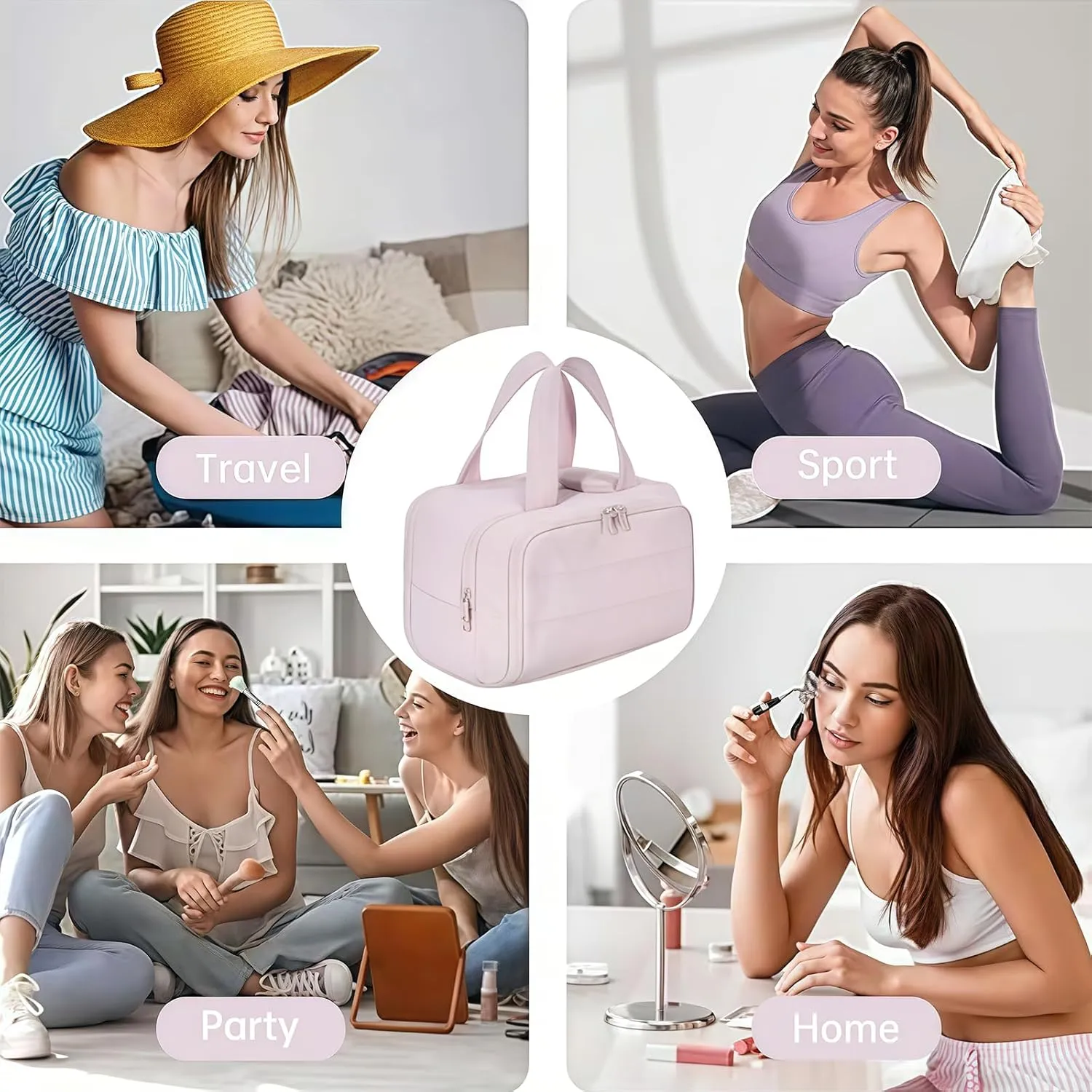 Cureaway Large Capacity Wide-Open Travel Cosmetic Bag, Cureaway Travel Cosmetic Bag Toiletry Bag for Women with Divider and Handle, Waterproof Portable, for Woman and Man (Gray)