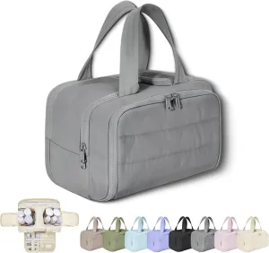 Cureaway Large Capacity Wide-Open Travel Cosmetic Bag, Cureaway Travel Cosmetic Bag Toiletry Bag for Women with Divider and Handle, Waterproof Portable, for Woman and Man (Gray)